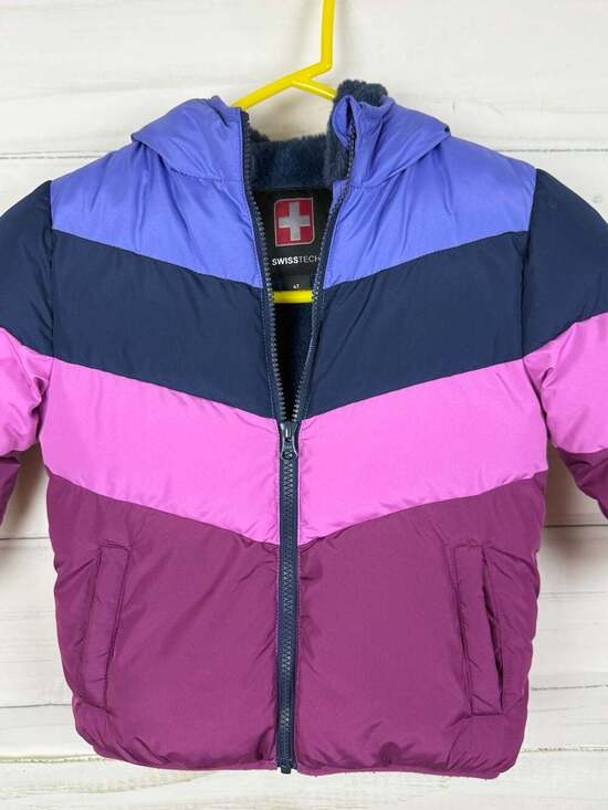 Swiss Tech Other - Swiss Tech Girls Chevron Colorblock Hooded Puffer Jacket Size 4T